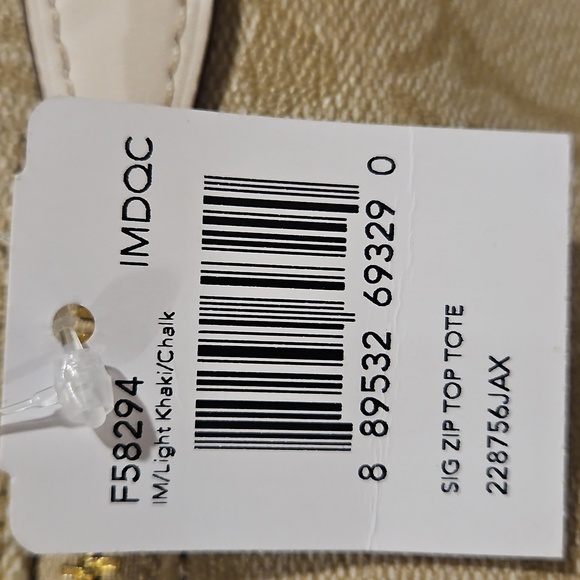 COACH F58294 Zip Top Tote In Signature Canvas Logo Khaki Chalk - Picture 3 of 12